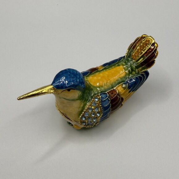 Humming Bird Enamel Rhinestone Trinket Box - Picture 6 of 8